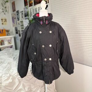 Vintage Admit Classics Ski Jacket Black Red Double Breasted 80s 90s retro Med